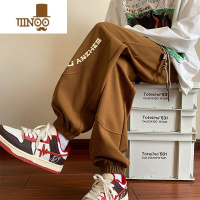 YANXU休闲裤子男款宽松束脚运动裤男生美式潮牌百搭卡其色卫裤裤