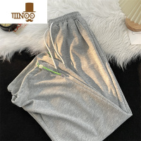 YANXU夏季抽绳束脚休闲裤男纯色简约复古宽松百搭直筒裤青少年运动卫裤