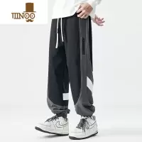 YANXU运动裤男士新款男生卫裤宽松ins潮流拼接撞色休闲束脚裤子