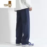 YANXU休闲裤男款秋季宽松垂感运动裤男士新款亚麻卫裤藏青色直筒裤