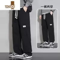 YANXU男士休闲裤款宽松直筒针织卫裤青少年运动秋季工装阔腿长裤子