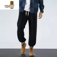 YANXU运动裤子男款宽松束脚休闲卫裤长裤大码美式潮牌黑灰色针织