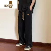 YANXU垂感裤子男款夏季薄款阔腿宽松运动男生黑色百搭直筒秋季休闲长裤