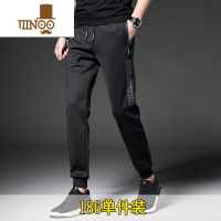 YANXU夏季运动裤男士宽松束脚潮流黑色薄款九分卫裤中学生休闲长裤子男