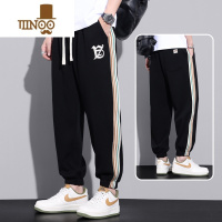 YANXU夏季薄款休闲裤男士宽松大码加肥加大胖子200斤条纹九分运动卫裤