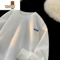 YANXU360克卫衣男生纯色贴标打底衫情侣款华夫棉长袖T恤潮2023新品