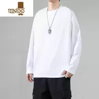 YANXU美式260g索罗娜宽松长袖t恤男士秋季纯色白色打底衫圆领卫衣