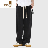 YANXU340G卫裤男加厚直筒阔腿休闲裤潮牌街头百搭黑色运动裤子
