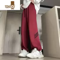 YANXU裤子男新款宽松直筒条纹设计感抽绳美式高街卫裤运动休闲长裤