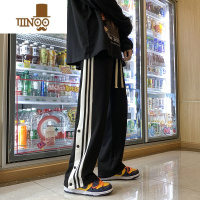 YANXU休闲排扣裤男秋季美式直筒卫裤2023男生长裤子宽松潮牌篮球运动裤