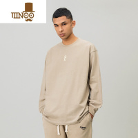 YANXUFOH 280G美式高街印花圆领长袖T恤男2023秋季新款内搭打底衫