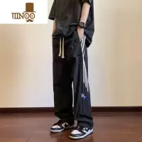 YANXU条纹裤子男款夏季薄款潮牌男士运动裤美式宽松直筒男生休闲长裤