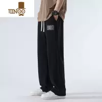 YANXU高街美式直筒卫裤男款运动宽松休闲裤子阔腿款黑色