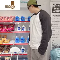 YANXUOOTD欧美风拼色修身插肩长袖T恤男棉秋季上衣运动健身拼肩打底衫