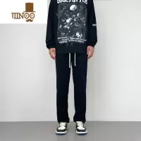 YANXU薄款垂感直筒裤男夏季美式高街复古灰休闲宽松卫裤黑灰色运动长裤