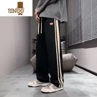 YANXU条纹夏季裤子男冰丝薄款美式直筒工装潮牌卫裤休闲长裤运动裤