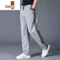 YANXU运动裤男士直筒宽松裤子青年男装休闲裤男款棉夏季薄款三条杠长裤