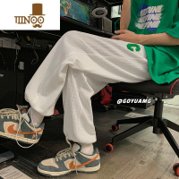 YANXU华夫格休闲裤子男款学生宽松直筒九分裤潮牌高街束脚运动裤