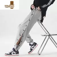 YANXU裤子男夏薄款灰色长裤男美式篮球全开排扣裤休闲九分运动卫裤