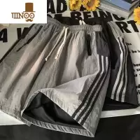 YANXU速干短裤男士夏季薄款美式复古裤子高街潮牌休闲运动条纹五分中裤