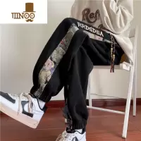 YANXU小熊拼接裤子男秋季潮牌ins高街美式痞帅针织卫裤vibe束脚运动裤