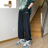 YANXU冰丝裤子男夏季薄款潮牌刺绣宽松大码阔腿直筒抽绳束脚休闲运动裤