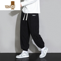 YANXU黑色灯芯绒裤子男款束脚卫裤宽松潮牌男生运动休闲长裤
