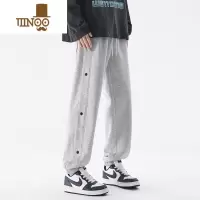 YANXU灰色卫裤男夏季潮牌百搭束脚排扣运动裤宽松纯色高街休闲裤子