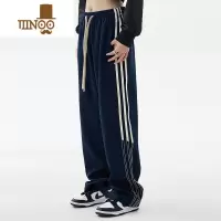 YANXU新款侧边三条杠跑道美式复古运动裤休闲垂感拖地裤直筒裤子男