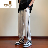 YANXU灰色运动裤男士秋季新款宽松设计感条纹束脚休闲长裤子青少年卫裤