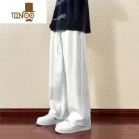 YANXU垂感直筒白卫裤男士夏季薄款冰丝宽松男装运动夏天速干休闲长裤子