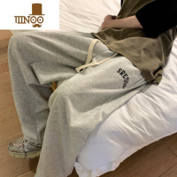 YANXU美式复古灰色裤子男夏季抽绳束脚运动裤潮牌宽松阔腿直筒休闲卫裤