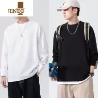 YANXU白色纯色宽松潮牌打底衫卫衣长袖T恤男休闲内搭上衣服白t