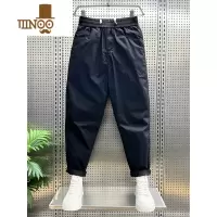YANXU夏季新款男士时尚纯色九分工装裤宽松潮流休闲裤抽绳弹力小直筒裤