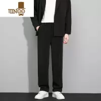 YANXU黑色直筒西裤男休闲长裤夏季冰丝垂感西装裤男士新款宽松裤子