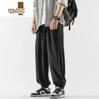 YANXU裤子夏季男款宽松薄款束脚运动裤男生直筒休闲黑色潮流冰丝灯笼裤