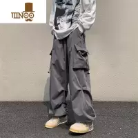 YANXU美式潮牌工装裤男vintage复古高街宽松休闲裤机能风抽绳束脚长裤