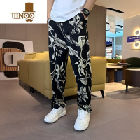 YANXU夏季薄款直筒裤男士时尚百搭透气冰丝休闲裤潮流民族风宽松运动裤