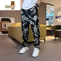YANXU夏季薄款直筒裤男士时尚百搭透气冰丝休闲裤潮流民族风宽松运动裤