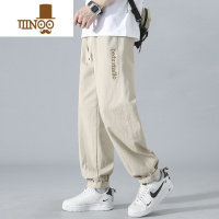 YANXU日系卡其色裤子男款潮牌直筒宽松美式刺绣痞帅工装休闲长裤