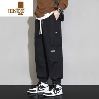 YANXU美式工装裤男2023新款潮牌宽松束脚运动裤九分束脚休闲长裤