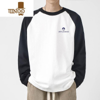 YANXU长袖t恤男士宽松插肩袖撞色oversize打底衫上衣服