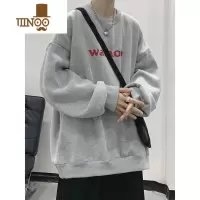 YANXU圆领卫衣男加绒长袖宽松休闲青少年情侣装学生无帽上衣服