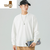 YANXU长袖T恤男纯色简约宽松百搭款情侣卫衣圆领白色内搭打底衫男