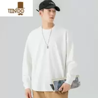YANXU长袖T恤男纯色简约宽松百搭款情侣卫衣圆领白色内搭打底衫男