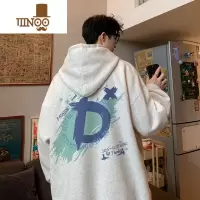 YANXU500G卫衣男秋季连帽字母潮流印花外套宽松衣服百搭情侣款