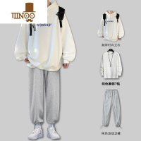YANXU男士连帽卫衣宽松潮流大码学生衣服男装一套搭配帅气休闲套装