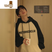 YANXUE023秋季新款男士连帽长袖卫衣320g字母印花少年感落肩宽松套头衫