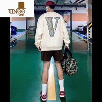 YANXU秋季新款高街潮流设计感圆领上衣服男款美式复古潮牌休闲长袖卫衣