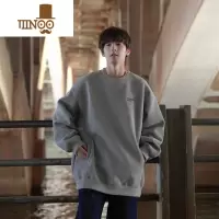 YANXUE2023秋季新款男士卫衣圆领360g落肩字母刺绣套头衫cityboy上衣潮